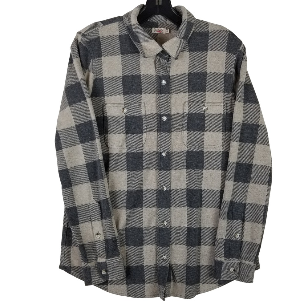 Faherty Womens Grey Buffalo Plaid Flannel Stretch Button Down Shirt Small S